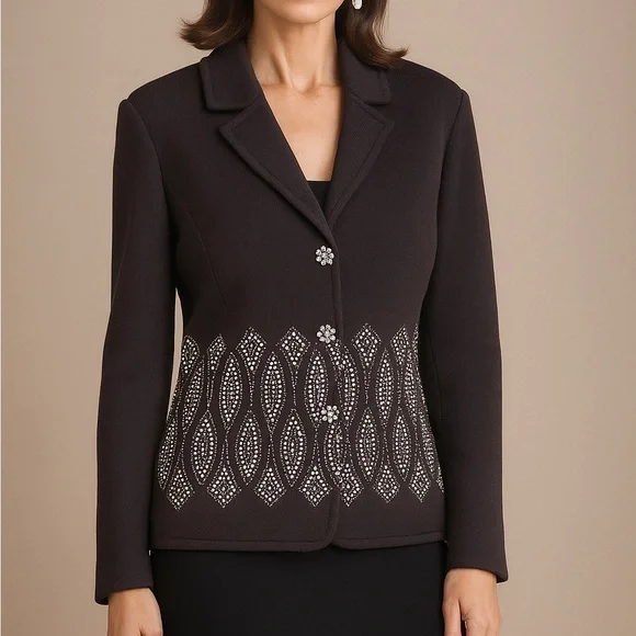 St John Evening Black Beaded Blazer Jacket Size 12 Vintage Santana Knit - Picture 10 of 10